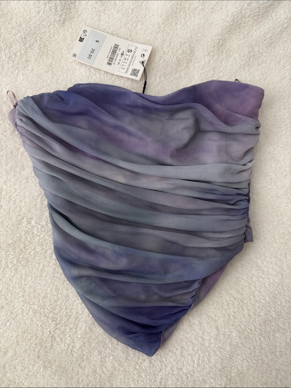 Zara Ruched Ombre Strapless Top - Purple Grey Tie-Dye